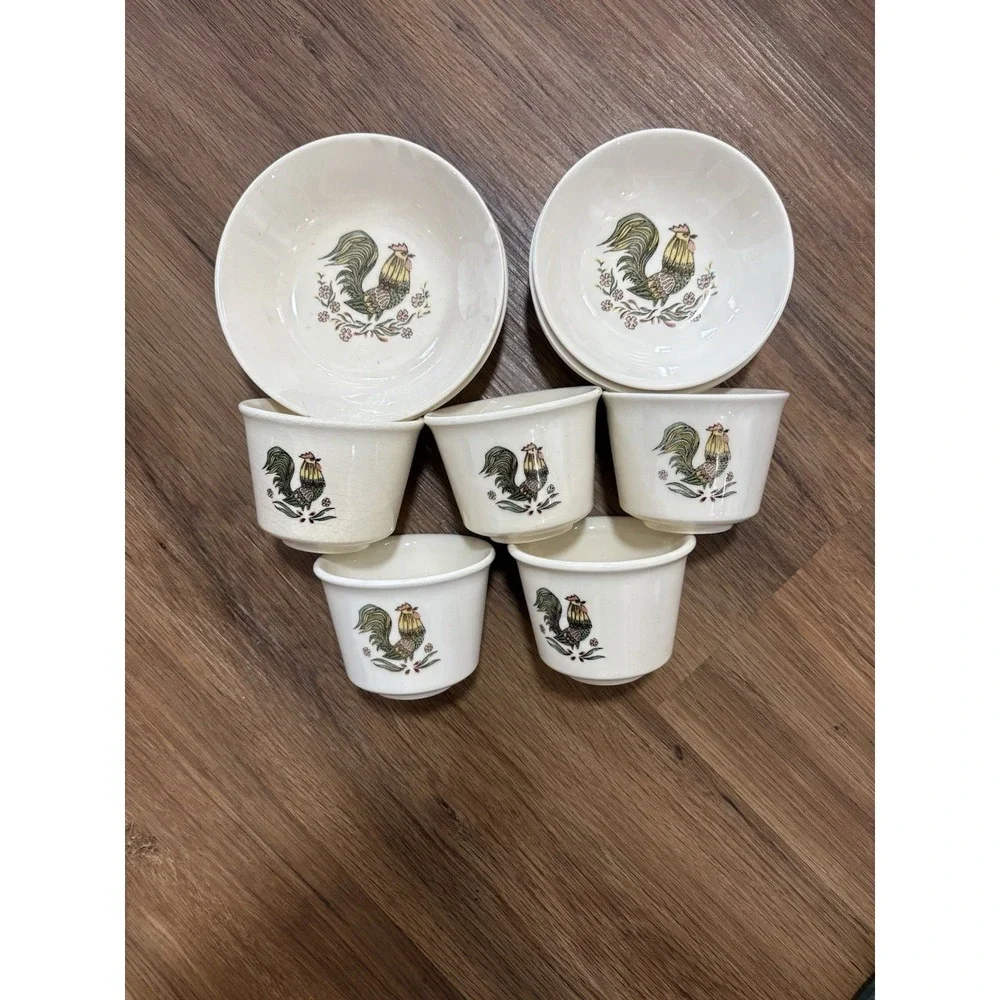 Vintage Rooster Oven Proof USA Ramekins Berry Bowls Farmhouse Kitchen 9Pc Set